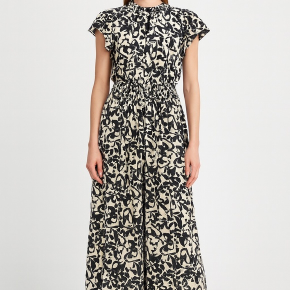I.STATE Black Ivory Patterned Jumpsuit, Dressy Wide Leg - Picture 1 of 9